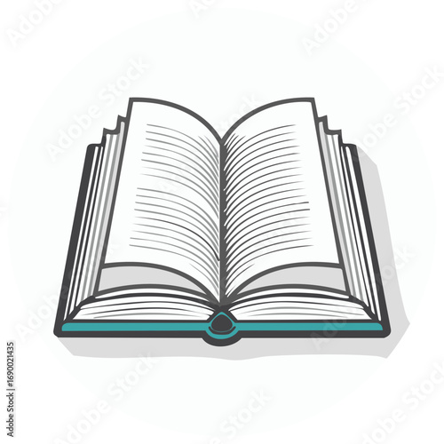 Open book with lines representing text and pages, depicted as a stylized graphic icon.