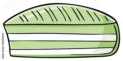 Stylized Green Cake with White Stripes, Sweet Dessert with Black Outline, Bakery Treat Food Illustration