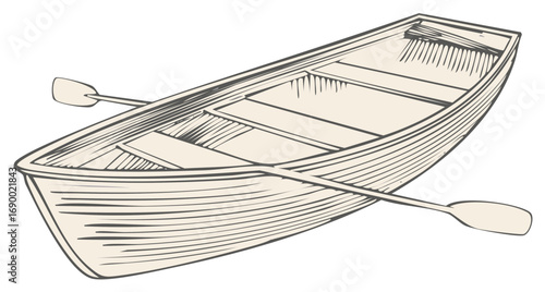 Rowboat with Oars Hand Drawn Vector Illustration Leisure Activity Marine Transport