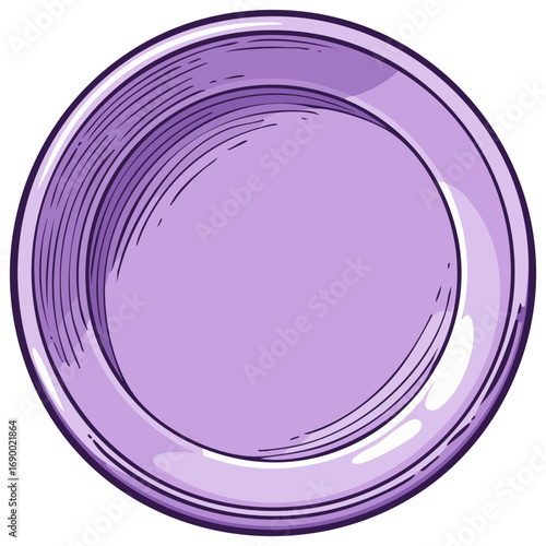 Bright purple empty dinner plate kitchenware illustration in clean cartoon style