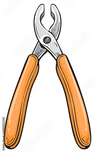 Illustration of open metal nippers with orange handles for cutting and clipping, ideal for carpentry and trimming