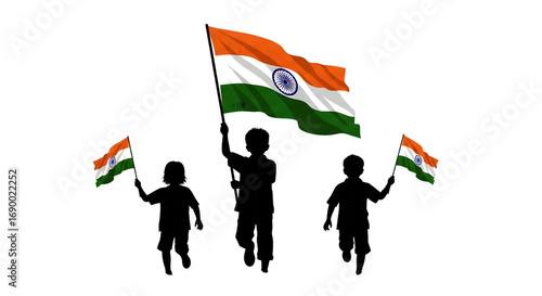 Indian Flag with People Silhouette Illustration