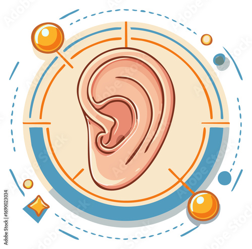 Human ear illustration for audiology and hearing health concept