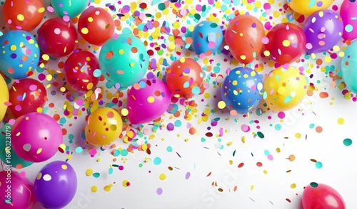Vibrant Birthday Party Background with Balloons and Confetti