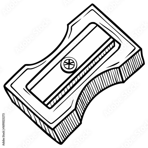 Single pencil sharpener illustration with a detailed outline style design for school supplies.