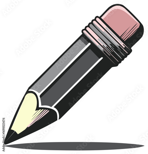 Illustration of a simple sharpened pencil with an eraser and shadow