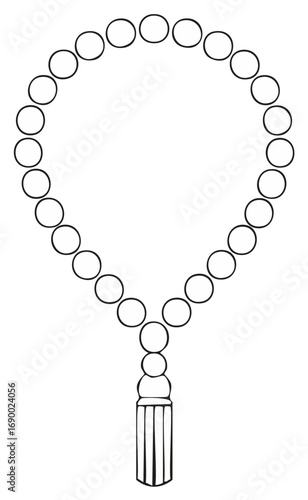 Islamic prayer beads simple line drawing with tassel at the bottom