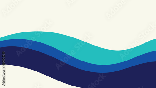 Abstract Wave Background with Navy Blue, Blue, Turquoise Layers and Cream Top Space
