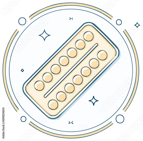Oral Contraceptive Pills Illustration, Female Hormonal Treatment, Birth Control Pack