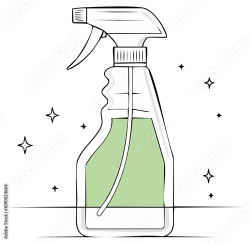 Eco friendly cleaning spray bottle with natural green liquid illustration for fresh home hygiene