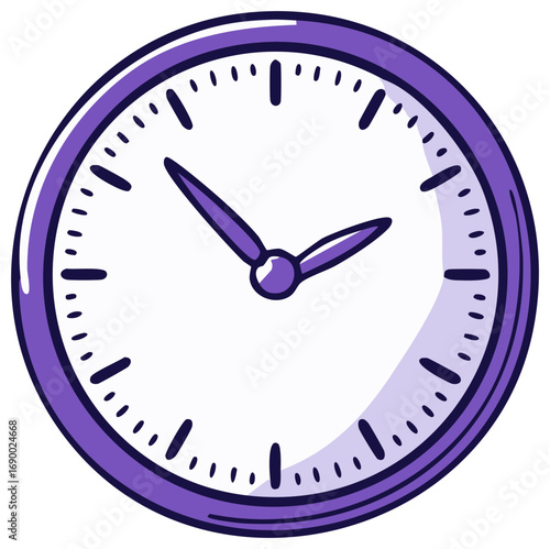 Hand drawn purple analog clock illustration showing time passing
