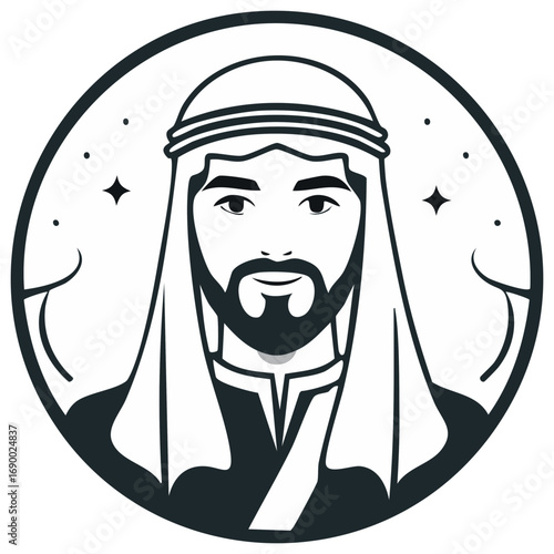 Arabic Man Portrait Vector Icon Traditional Clothing Stars Crescent Moon