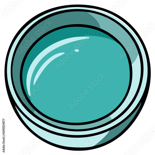 Cartoon Round Petri Dish with Blue Liquid Content for Laboratory Research