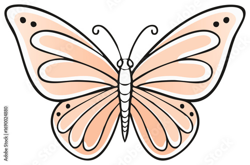 Illustration of a peach colored butterfly with black outlines and dots