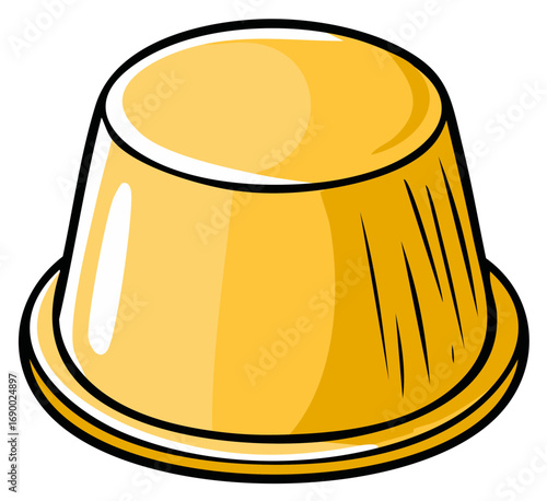 Simple cartoon illustration of a yellow pudding, flan, or jelly dessert.