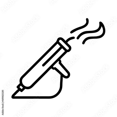 A sleek, minimalist line drawing of a hot glue gun emitting steam