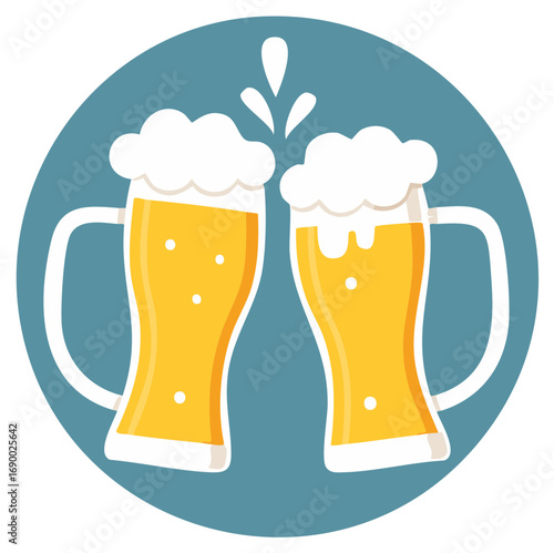 Two Frothy Beer Mugs Clinking Together in Celebration