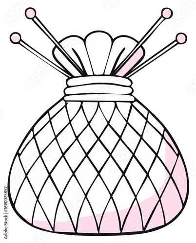 Sewing Tools Pincushion with Pins Illustration for Needlework Crafts Projects, Sewing Supplies Icon Style