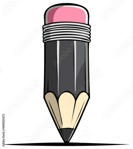 Cartoon style pencil with pink eraser for writing and drawing stationery