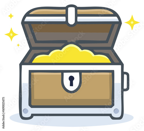 Illustrative Open Treasure Chest Filled with Gold Gleaming with a Sense of Adventure and Discovery