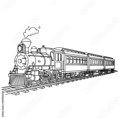 Train Vintage Steam Locomotive Outline Drawing