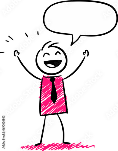 Happy Stick Figure with Empty Speech Bubble