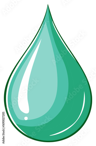 Shiny green liquid drop icon with highlights. Stylized vector illustration of a water droplet or teardrop.