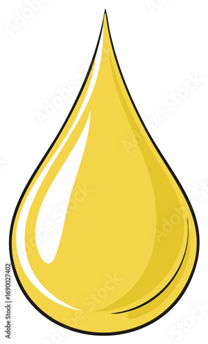 Yellow oil drop illustration, simple symbol of liquid form with outline.