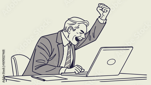 Businessman celebrating success on laptop victory achievement happy excited success work office computer technology celebration jubilant win triumph goal accomplishment positive motivated professiona.