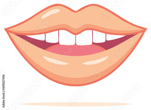Beautiful cartoon smile with glossy peach lips and healthy white teeth showing a slight gap
