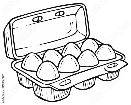 Carton of Fresh Eggs Illustration Black and White Outline