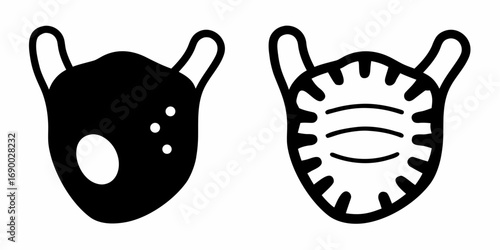Two stylized face masks one solid and one with lines and dots protection against virus or germs use case design | editable eps vectors silhouette