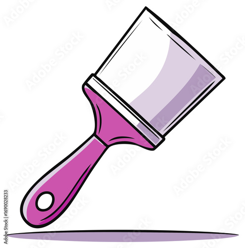 Flat paintbrush with a purple handle creating a purple paint stroke