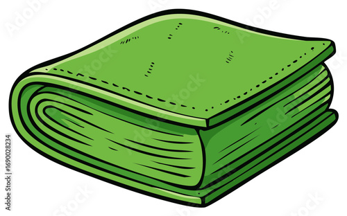 Illustration of a stacked green cloth or fabric, folded on itself