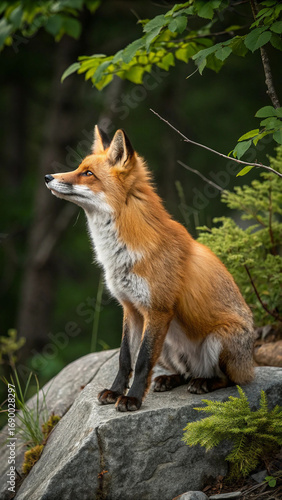 Wallpaper Mural Red fox perched on grey rock orange white Torontodigital.ca