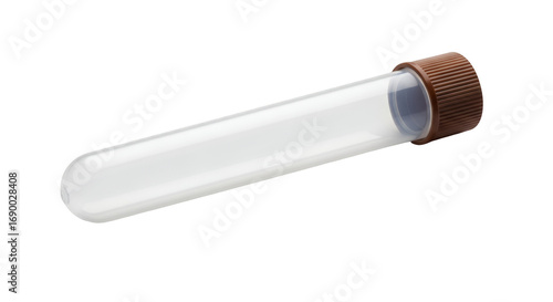 Empty Test Tube: A sterile, transparent test tube with a sealed cap, ideal for scientific research and medical testing.