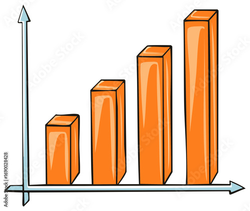 Hand Drawn Orange Bar Graph Showing Growth with Upward Arrow, Statistical Graphic
