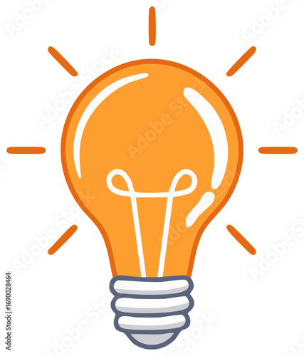 Shining orange light bulb cartoon illustration as a symbol for an idea and inspiration