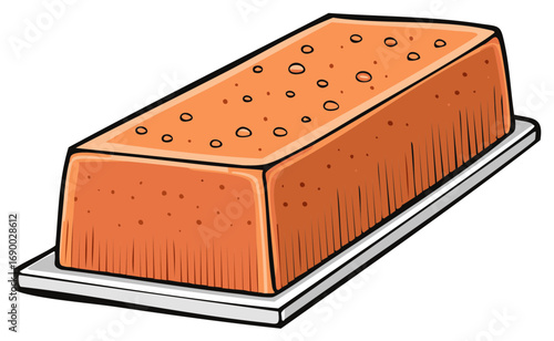 Cartoon Loaf Cake on Plate Sweet Dessert Food Illustration Baked Treat