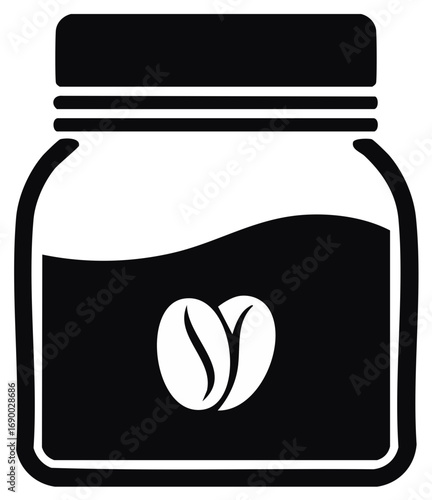 Jar of coffee beans with liquid inside flat icon graphic