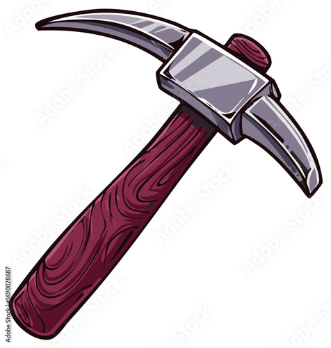 Mining tool pickaxe with wooden handle for excavation and digging