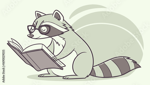 Cute Raccoon Reading a Book Cartoon Animal Illustration Childrens Book Educational Vector Graphic.