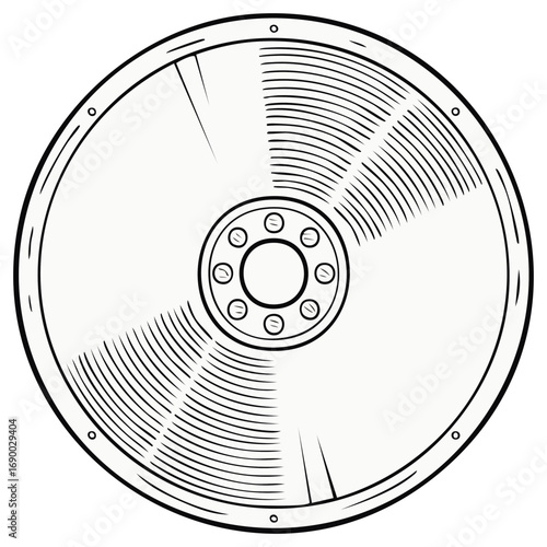 Stylized vintage audio speaker cone with radial lines and central hub