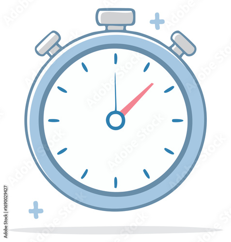 Stylized stopwatch with blue and gray colors and a red second hand indicating elapsed time.