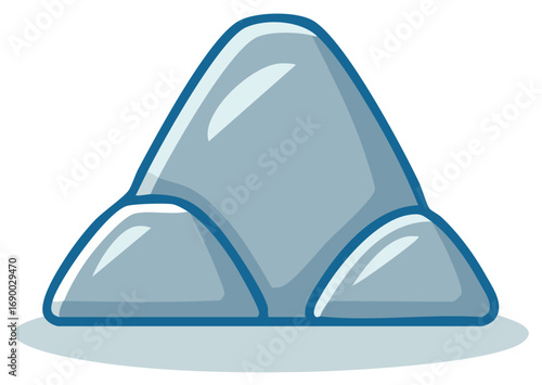 Stack of smooth, stylized river rocks, three stones of light blue with dark outlines and highlights.