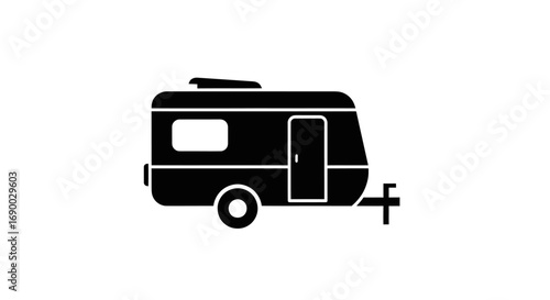 Classic Black and White Caravan Trailer Icon.