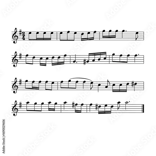 Musical Score with Notes, Clef, and Time Signature in Black and White