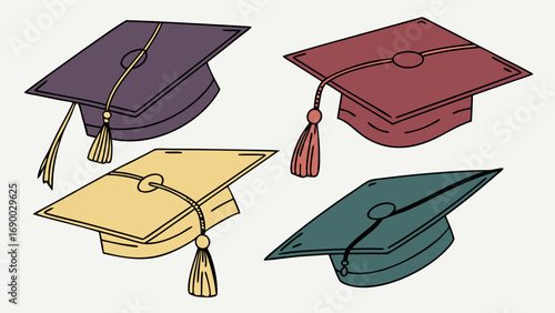 Four Graduation Caps Academic Education Ceremony Illustration Design.