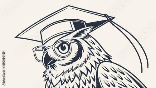 Graduate Owl in Glasses Vector Illustration Education Mascot Wisdom Symbol Bird Cartoon.