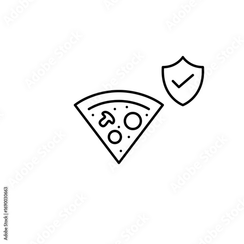 Pizza slice with mushrooms, pepperoni and tomato. Food safety, quality ingredients. Pixel perfect, editable stroke vector icon